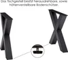 Two black metal table legs with a close-up of an adjustable foot. Produktbild-Vorschau