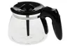 A clear glass coffee pot with a black lid and handle is shown against a white background. Anteprima dell’immagine prodotto