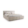 A beige upholstered bed with a headboard and mattress, presented on a white background. Produktbild-Vorschau