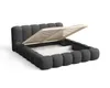 A dark gray upholstered bed frame with the mattress support slats lifted, revealing storage space underneath. The bed is shown against a white background. Voir les images du produit