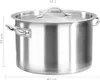 A stainless steel stockpot with a lid, shown from the side with dimensions indicated. Náhľad obrázku produktu
