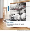Interior shot of a dishwasher with racks extended, showing dishes and utensils. Produktbild-Vorschau