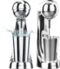 Two images of a silver milkshake maker, one with water splashing. Produktbild-Vorschau
