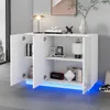 MODFU Buffet Blanc Brillant avec Éclairage LED - Meuble de Voir les images du produit 3