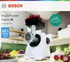 A Bosch food mincer is shown on a kitchen counter with some ingredients in the background. Podgląd zdjęcia produktu