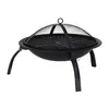 A black portable fireplace with a grill and a mesh cover, shown on a white background. Náhľad obrázku produktu