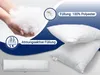 A collage of images showcasing a white pillow and its filling, with text highlighting its features. Produktbild-Vorschau