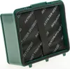 A close-up studio shot of a green filter housing with black filter material inside. Produktbild-Vorschau
