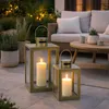 2er Laternen Set Olivgrün Gartenlaterne Windlicht Metall ca. H30/41cm Produktbild-Vorschau