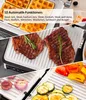 A collage showing different food items being cooked on a grill, including waffles, steaks, vegetables, and onions. Produktbild-Vorschau