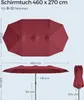 Diagrams and dimensions of a large red patio umbrella. Produktbild-Vorschau