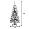 A flocked artificial Christmas tree with a metal stand, shown with dimensions indicated. Náhľad obrázku produktu