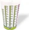 A white measuring cup with measurement markings and labels for different types of food. Produktbild-Vorschau