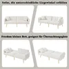 A collage of images showing a white sofa in different configurations, including as a bed. Náhled obrázku produktu