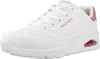 A white Skechers sneaker with pink accents is shown from the side against a white background. Produktbild-Vorschau