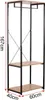 A tall, narrow clothing rack with two wooden shelves and a hanging bar, shown against a white background. Dimensions are indicated with text labels. Náhľad obrázku produktu