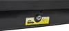 A close-up view of a black roof box lock mechanism with warning labels. Náhľad obrázku produktu