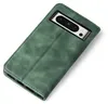 A green flip case for a Google Pixel 8 Pro phone, shown from a diagonal top-down view on a white background. Produktbild-Vorschau