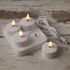 LED Teelichter - 4 wiederaufladbare LED Teelichter mit Ladestation - D: 4cm - flackernd - weiß Produktbild-Vorschau