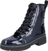 A single blue patent leather boot with black laces and a black sole is shown against a white background. Produktbild-Vorschau