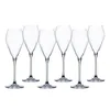 A set of six clear champagne flutes arranged in a row against a white background. Produktbild-Vorschau
