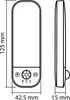 Technical drawing of a LED night light with dimensions and icons. Anteprima dell’immagine prodotto
