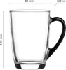 A clear studio shot of a glass mug with a black handle. Podgląd zdjęcia produktu