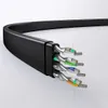 A close-up view of a flat black Ethernet cable with its internal wires exposed. Náhled obrázku produktu