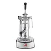 A chrome espresso machine with a black lever and handle, set against a white background. Produktbild-Vorschau