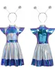 Two views of a child's alien costume, front and back, displayed on a white background. Produktbild-Vorschau