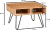 Couchtisch Akazie Massivholz Metall 60x60x40cm Stauraum Braun mit technischen Maßangaben in Gesamtansicht. Podgląd zdjęcia produktu