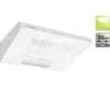 A product image featuring a white range hood. There are informational overlays in the top right corner. Produktbild-Vorschau