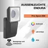 A product image with text and icons describing features of an outdoor LED light. Produktbild-Vorschau