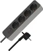 A black and gray power strip with a black plug and cable is shown against a white background. Produktbild-Vorschau
