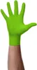A person's arm wearing a green glove, with fingers spread. Podgląd zdjęcia produktu