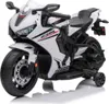 A white electric toy motorcycle with training wheels. Anteprima dell’immagine prodotto