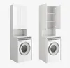 Two white washing machine cabinets with storage above, shown from the front. Produktbild-Vorschau