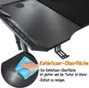 A close-up of a gaming desk surface with a hand cleaning it, accompanied by text describing the material. Produktbild-Vorschau