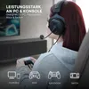 A person wearing a gaming headset and holding a game controller, with icons representing different gaming platforms. Produktbild-Vorschau