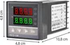A digital temperature controller with a display and buttons, shown with dimensions indicated. Produktbild-Vorschau