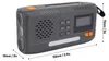 A gray and orange emergency radio with dimensions indicated. Produktbild-Vorschau