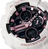A close-up view of a white and rose gold Casio G-Shock analog-digital watch. Produktbild-Vorschau