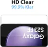 A product image showing a screen protector applied to a Samsung Galaxy S23 FE phone. Produktbild-Vorschau