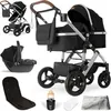 A collection of baby travel items, including a stroller, car seat, and accessories, arranged on a white background. Produktbild-Vorschau