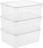 Three clear plastic storage boxes stacked on top of each other. Produktbild-Vorschau