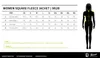 A size chart for a women's fleece jacket, with a silhouette of a woman showing measurement points. Produktbild-Vorschau