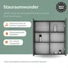 A marketing image showcasing a bathroom cabinet with text highlighting its features. Produktbild-Vorschau