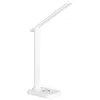 A white LED desk lamp with an adjustable arm and a colorful base. Produktbild-Vorschau
