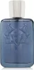 A close-up studio shot of a blue glass perfume bottle with a silver cap. Podgląd zdjęcia produktu