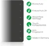 A graphic displaying features of a screen protector with icons and German text. Produktbild-Vorschau